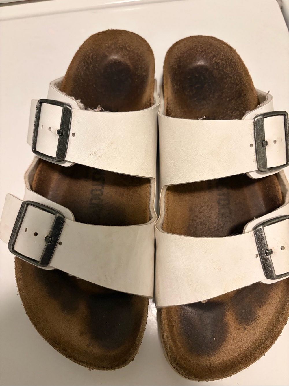 Birkenstock White Double-Buckle Slide Sandals